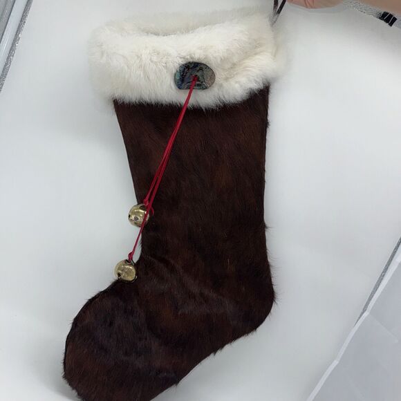 Handmade Cowhide Brown Christmas Stocking Rabbit Fur 20" Western Cowgirl Boho - Picture 10 of 10